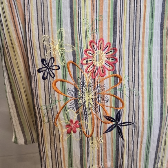 Alfred Dunner Women's Striped Embroidered Button-Down 20 W Colorful 3/4 Sleeve. - Picture 6 of 12